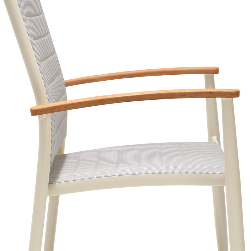 Portals Outdoor Coral Sand Aluminum Stacking Dining Chair with Teak Arms - Set of 2 - Furniture City (CA)l