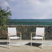 Portals Outdoor Coral Sand Aluminum Stacking Dining Chair with Teak Arms - Set of 2 - Furniture City (CA)l