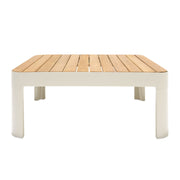 Portals Outdoor Square Coffee Table in Light Matte Sand Finish with Natural Teak Wood Top - Furniture City (CA)l
