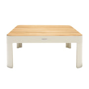 Portals Outdoor Square Coffee Table in Light Matte Sand Finish with Natural Teak Wood Top - Furniture City (CA)l