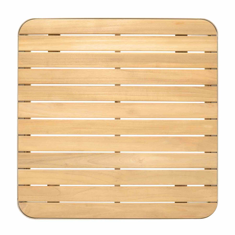 Portals Outdoor Square Coffee Table in Light Matte Sand Finish with Natural Teak Wood Top - Furniture City (CA)l