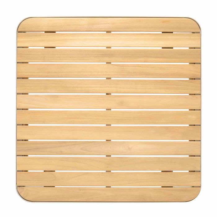 Portals Outdoor Square Coffee Table in Light Matte Sand Finish with Natural Teak Wood Top
