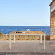 Portals Outdoor Rectangular Coral Sand Aluminum & Teak Wood Dining Table - Furniture City (CA)l