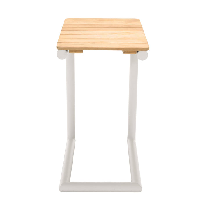 Portals Outdoor C-Shape Side Table in Light Sand Matte Finish and Natural Teak Wood Top