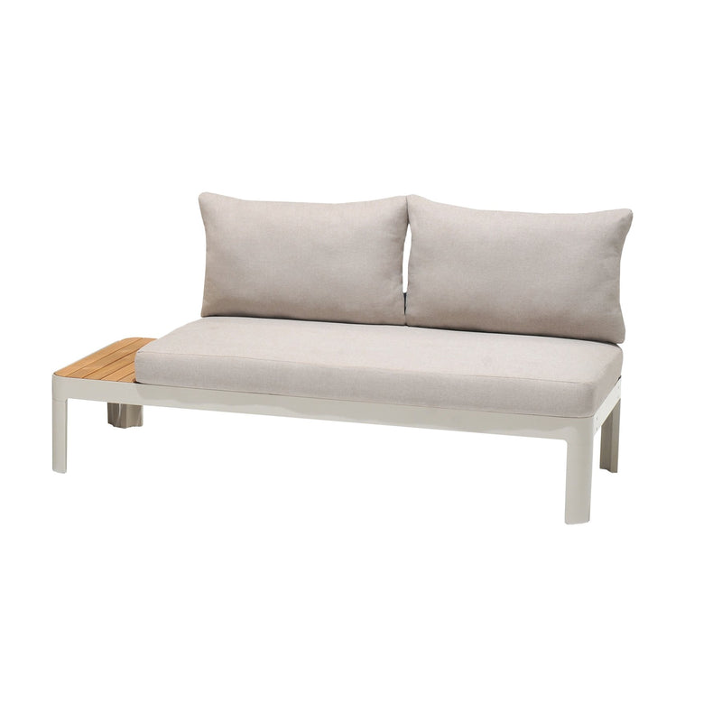 Portals Outdoor Sofa in Light Matte Sand Finish with Natural Teak Wood and Beige Cushions - Furniture City (CA)l