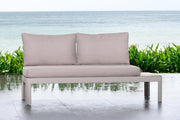 Portals Outdoor Sofa in Light Matte Sand Finish with Natural Teak Wood and Beige Cushions - Furniture City (CA)l