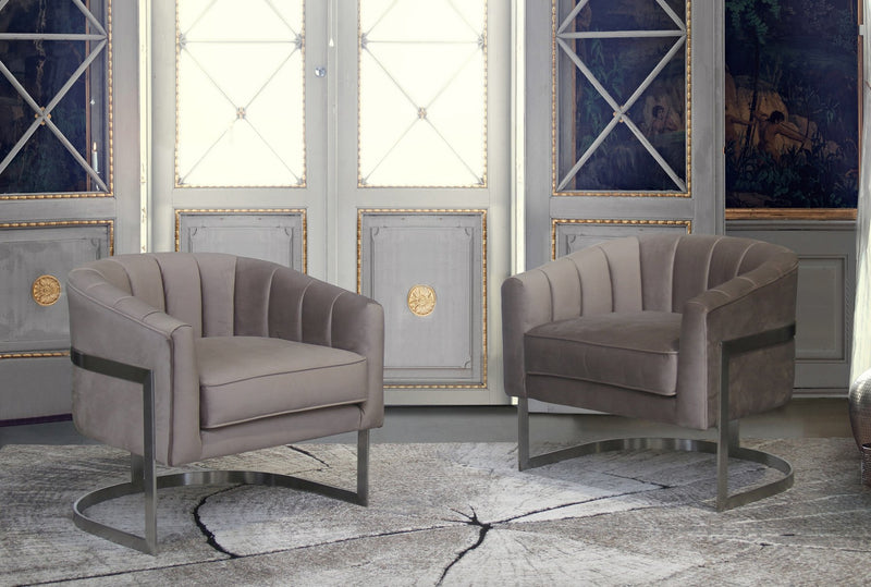 Paloma Contemporary Accent Chair in Brushed Stainless Steel Finish with Beige Fabric - Furniture City (CA)l