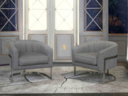 Paloma Contemporary Accent Chair in Brushed Stainless Steel Finish with Gray Fabric - Furniture City (CA)l