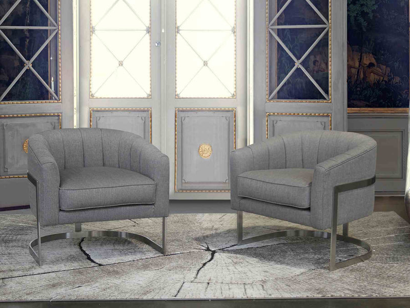 Paloma Contemporary Accent Chair in Brushed Stainless Steel Finish with Gray Fabric - Furniture City (CA)l