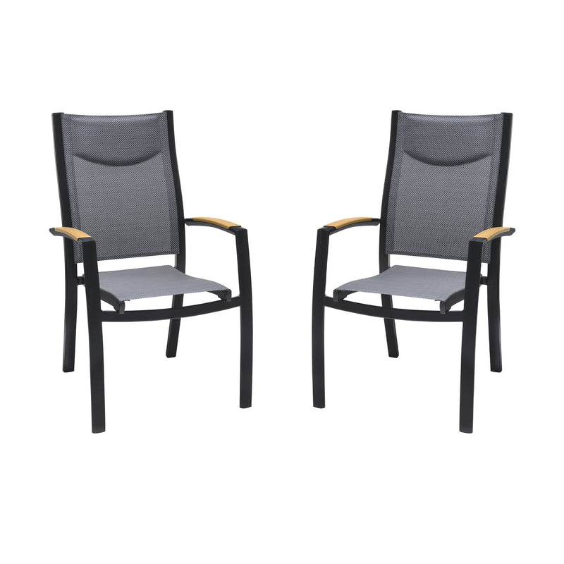 Panama Outdoor Black Aluminum Stacking Dining Chair - Set of 2 - Furniture City (CA)l