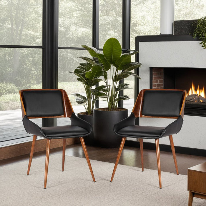 Panda Mid-Century Dining Chair in Walnut Finish and Black Faux Leather