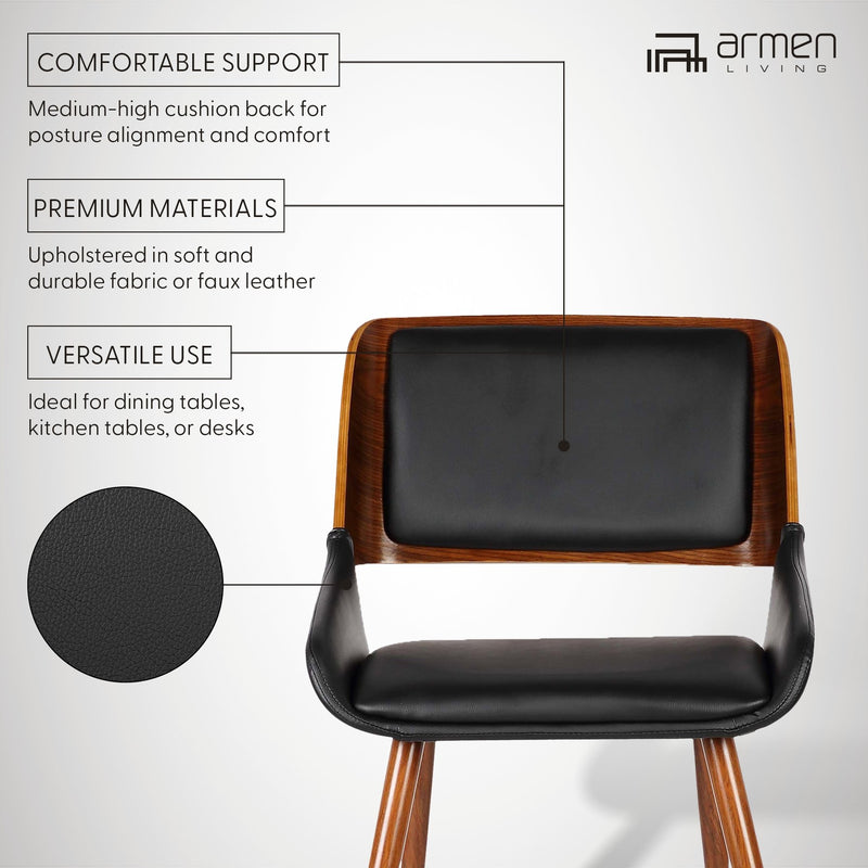 Panda Mid-Century Dining Chair in Walnut Finish and Black Faux Leather - Furniture City (CA)l