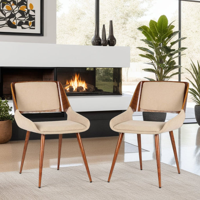 Panda Mid-Century Dining Chair in Walnut Finish and Brown Fabric