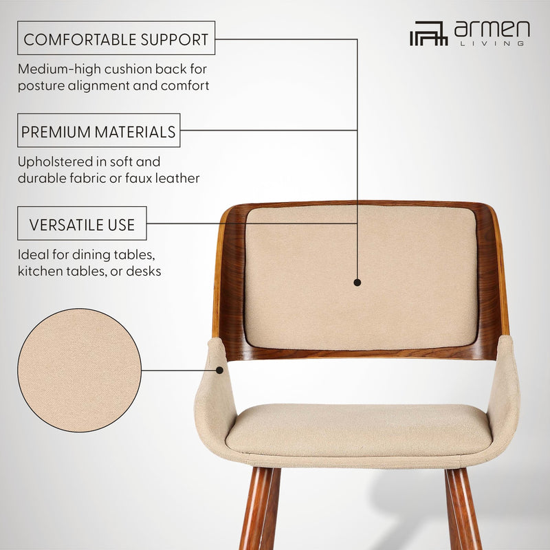 Panda Mid-Century Dining Chair in Walnut Finish and Brown Fabric - Furniture City (CA)l
