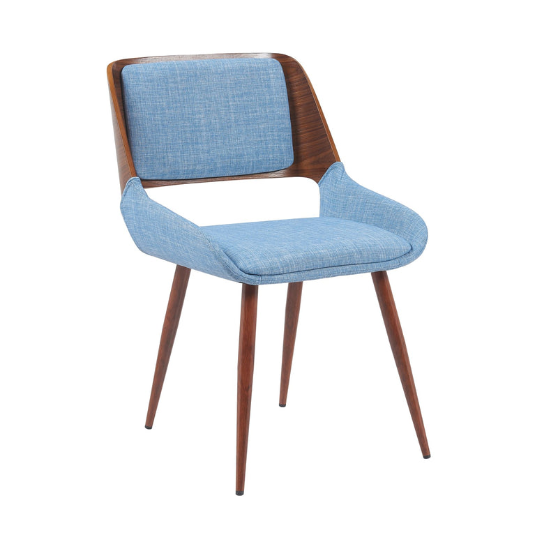 Panda Mid-Century Upholstered Dining Chair in Walnut Finish with Light Blue Fabric Seat - Furniture City (CA)l