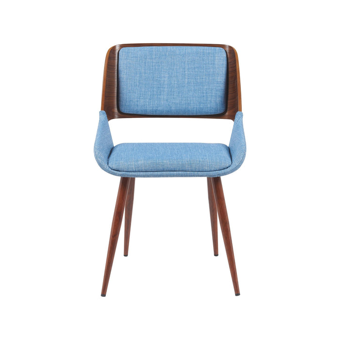 Panda Mid-Century Upholstered Dining Chair in Walnut Finish with Light Blue Fabric Seat