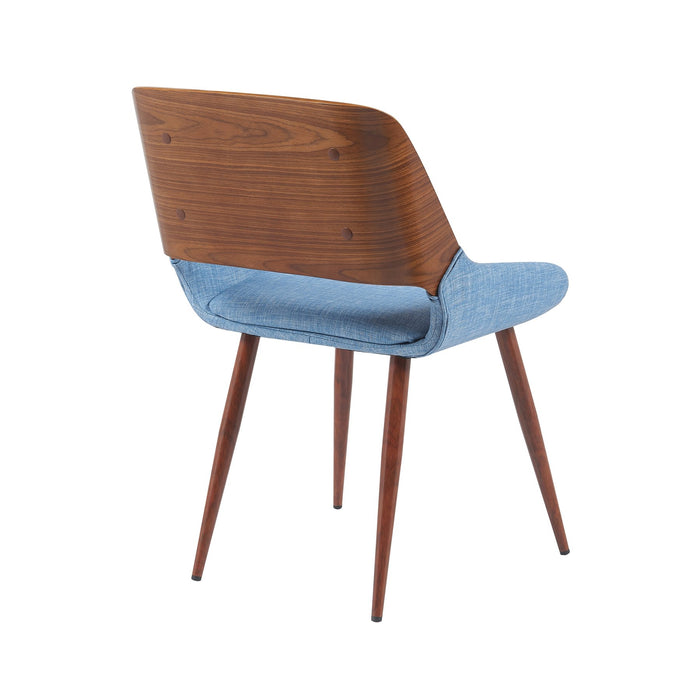 Panda Mid-Century Upholstered Dining Chair in Walnut Finish with Light Blue Fabric Seat