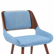 Panda Mid-Century Upholstered Dining Chair in Walnut Finish with Light Blue Fabric Seat - Furniture City (CA)l