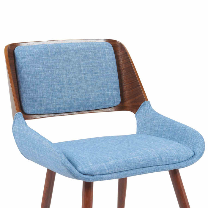 Panda Mid-Century Upholstered Dining Chair in Walnut Finish with Light Blue Fabric Seat