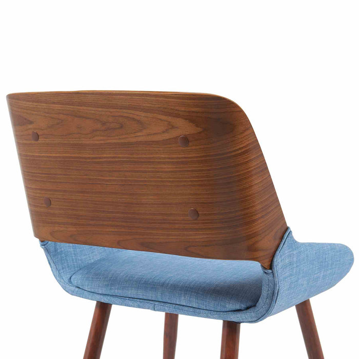 Panda Mid-Century Upholstered Dining Chair in Walnut Finish with Light Blue Fabric Seat