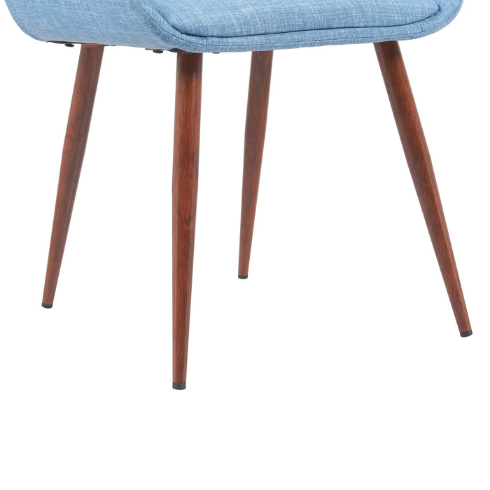 Panda Mid-Century Upholstered Dining Chair in Walnut Finish with Light Blue Fabric Seat