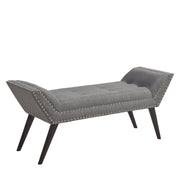 Porter Ottoman Bench in Charcoal Fabric with Nailhead Trim and Espresso Wood Legs - Furniture City (CA)l