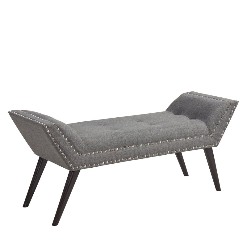 Porter Ottoman Bench in Charcoal Fabric with Nailhead Trim and Espresso Wood Legs - Furniture City (CA)l