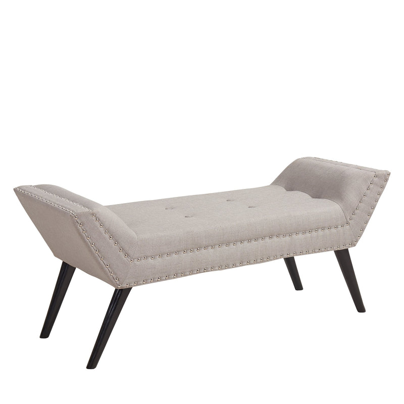 Porter Ottoman Bench in Taupe Fabric with Nailhead Trim and Espresso Wood Legs - Furniture City (CA)l
