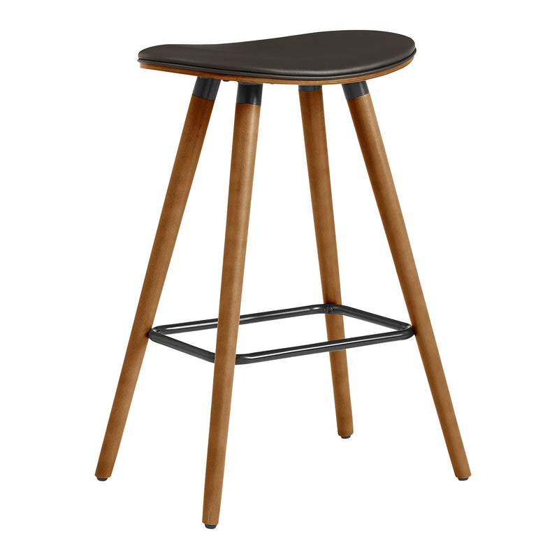 Piper 26" Counter Height Backless Bar Stool in Brown Faux Leather and Walnut Wood - Furniture City (CA)l
