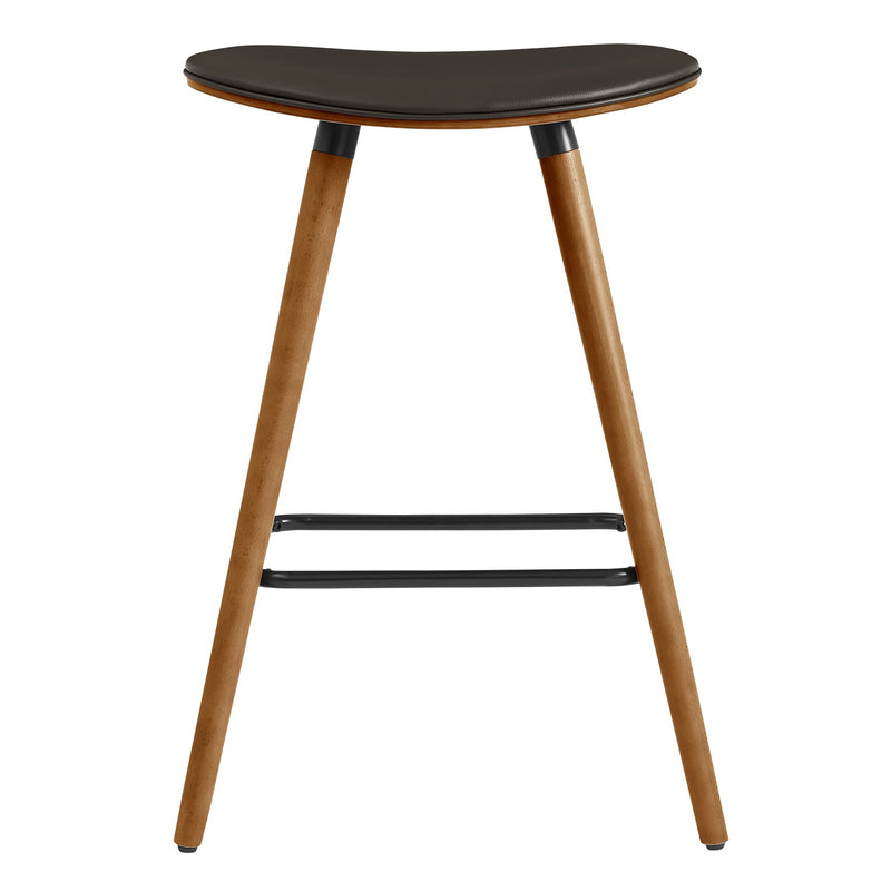 Piper 26" Counter Height Backless Bar Stool in Brown Faux Leather and Walnut Wood - Furniture City (CA)l