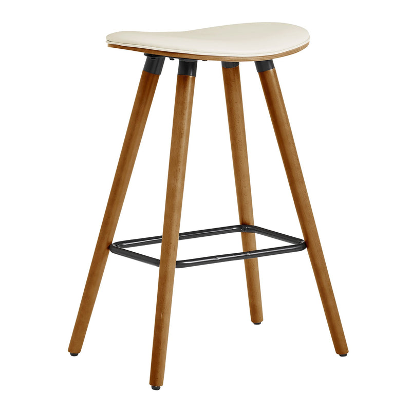 Piper 26" Counter Height Backless Bar Stool in Cream Faux Leather and Walnut Wood - Furniture City (CA)l