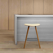 Piper 26" Counter Height Backless Bar Stool in Cream Faux Leather and Walnut Wood - Furniture City (CA)l