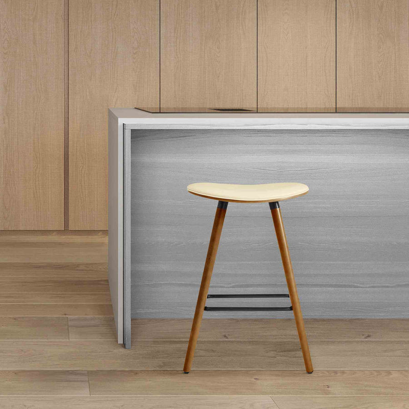 Piper 26" Counter Height Backless Bar Stool in Cream Faux Leather and Walnut Wood - Furniture City (CA)l