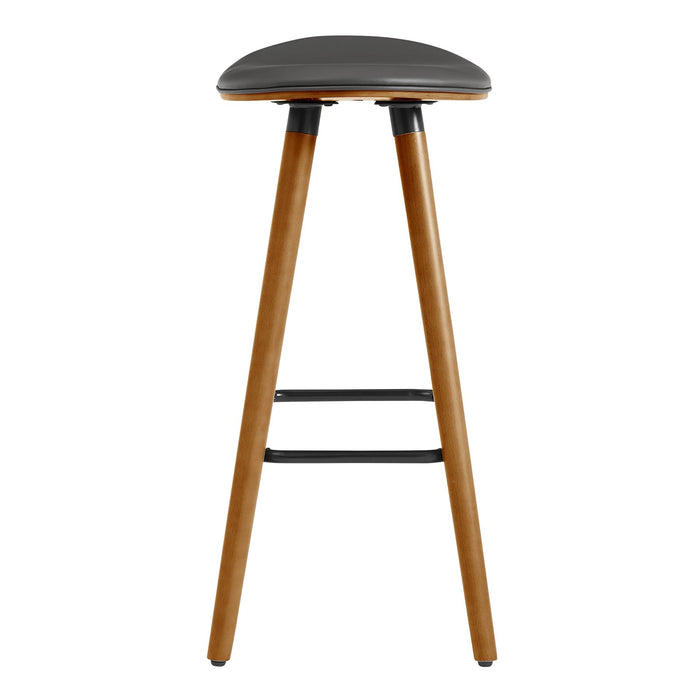 Piper 26" Counter Height Backless Bar Stool in Gray Faux Leather and Walnut Wood