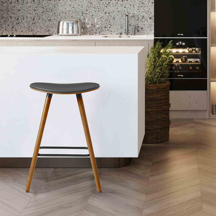 Piper 26" Counter Height Backless Bar Stool in Gray Faux Leather and Walnut Wood