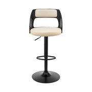 Paulo Adjustable Swivel Cream Faux Leather and Black Wood Bar Stool with Black Base - Furniture City (CA)l