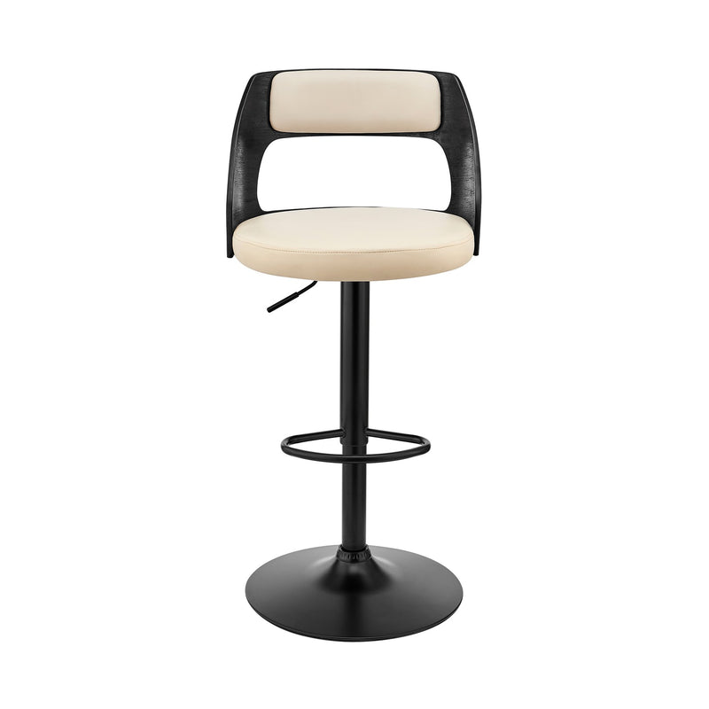 Paulo Adjustable Swivel Cream Faux Leather and Black Wood Bar Stool with Black Base - Furniture City (CA)l