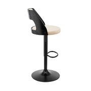 Paulo Adjustable Swivel Cream Faux Leather and Black Wood Bar Stool with Black Base - Furniture City (CA)l