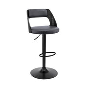 Paulo Adjustable Swivel Gray Faux Leather and Black Wood Bar Stool with Black Base - Furniture City (CA)l