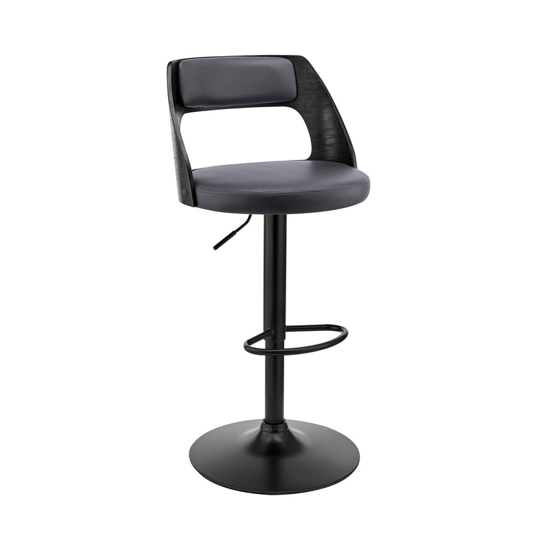 Paulo Adjustable Swivel Gray Faux Leather and Black Wood Bar Stool with Black Base - Furniture City (CA)l