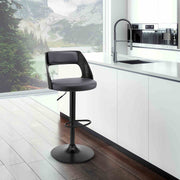 Paulo Adjustable Swivel Gray Faux Leather and Black Wood Bar Stool with Black Base - Furniture City (CA)l