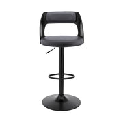 Paulo Adjustable Swivel Gray Faux Leather and Black Wood Bar Stool with Black Base - Furniture City (CA)l