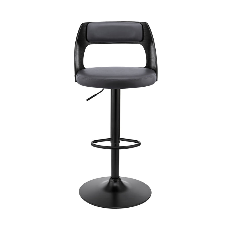 Paulo Adjustable Swivel Gray Faux Leather and Black Wood Bar Stool with Black Base - Furniture City (CA)l