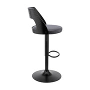Paulo Adjustable Swivel Gray Faux Leather and Black Wood Bar Stool with Black Base - Furniture City (CA)l