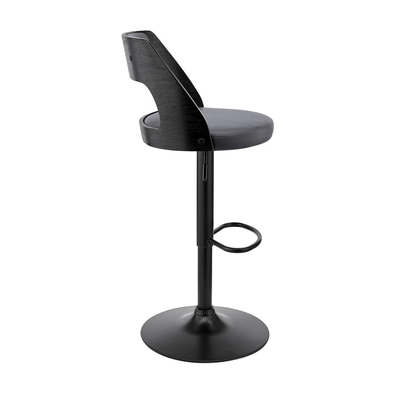 Paulo Adjustable Swivel Gray Faux Leather and Black Wood Bar Stool with Black Base - Furniture City (CA)l