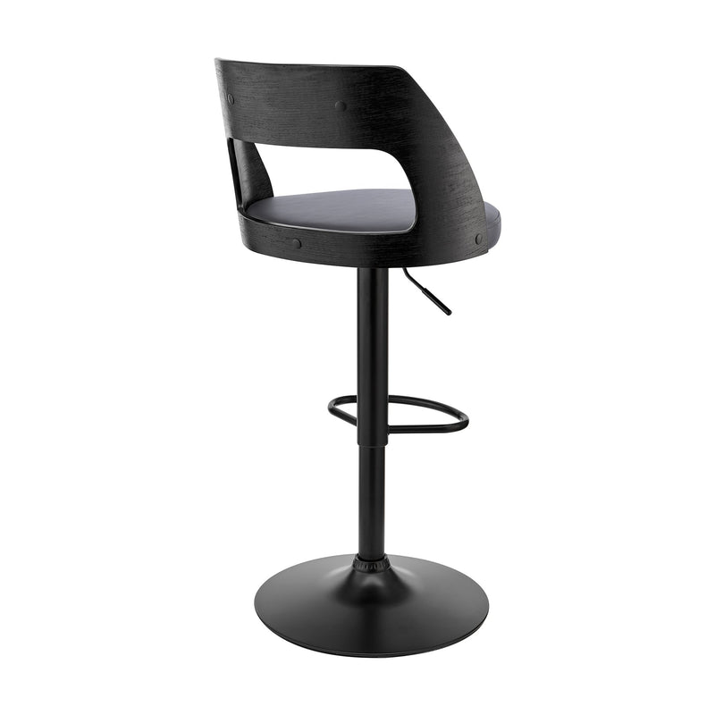 Paulo Adjustable Swivel Gray Faux Leather and Black Wood Bar Stool with Black Base - Furniture City (CA)l