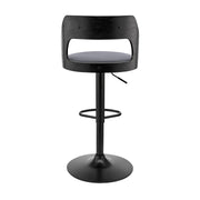 Paulo Adjustable Swivel Gray Faux Leather and Black Wood Bar Stool with Black Base - Furniture City (CA)l