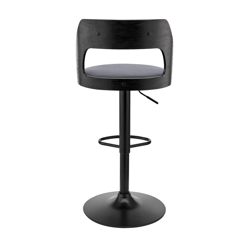 Paulo Adjustable Swivel Gray Faux Leather and Black Wood Bar Stool with Black Base - Furniture City (CA)l