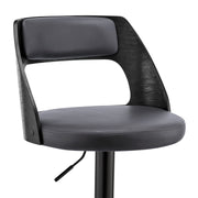 Paulo Adjustable Swivel Gray Faux Leather and Black Wood Bar Stool with Black Base - Furniture City (CA)l