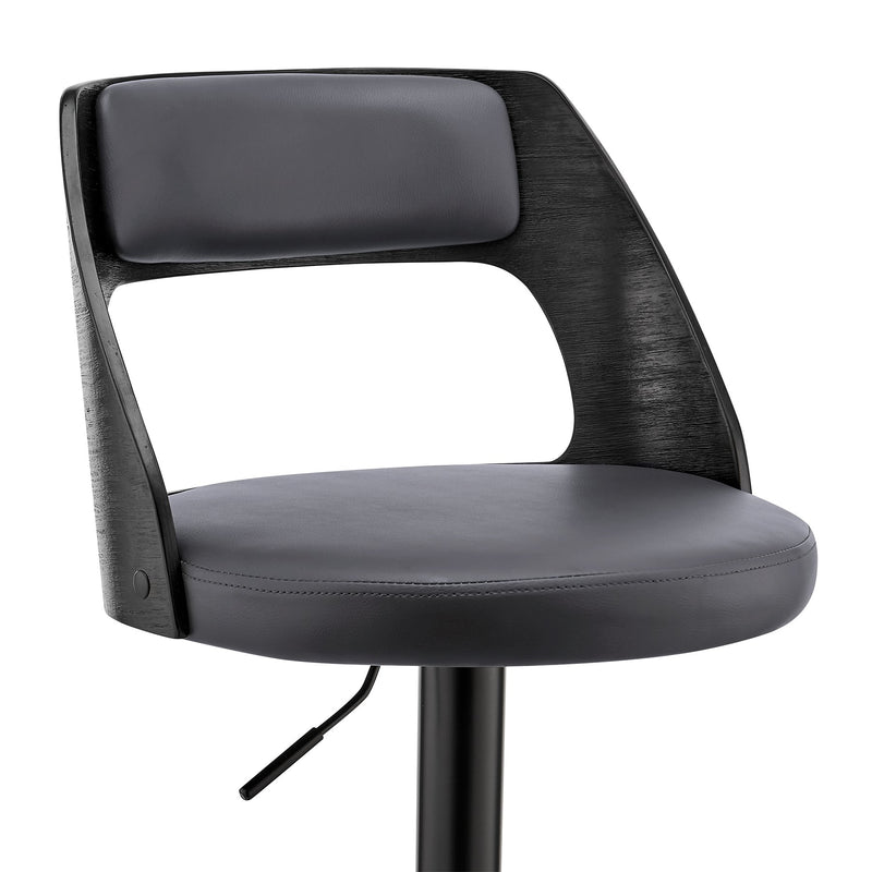 Paulo Adjustable Swivel Gray Faux Leather and Black Wood Bar Stool with Black Base - Furniture City (CA)l